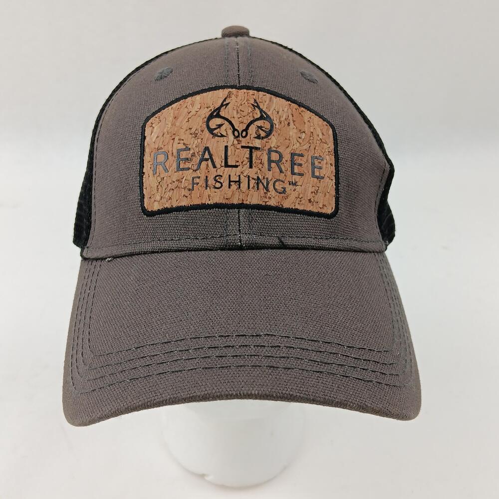 Realtree Fishing Hat Cap Fitted Mens M Gray Cork Patch Trucker Mesh Outdoor
